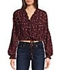 Emory Park Polka Dot V-Neck Button Front Long Sleeve Cinched Hem Blouse, Color:Burgundy Polka Dot - Image 1