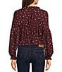 Emory Park Polka Dot V-Neck Button Front Long Sleeve Cinched Hem Blouse, Color:Burgundy Polka Dot - Image 2