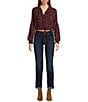 Emory Park Polka Dot V-Neck Button Front Long Sleeve Cinched Hem Blouse, Color:Burgundy Polka Dot - Image 3