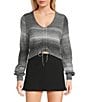 Emory Park Spacedye V-Neck Ruched Tie Front Long Sleeve Cropped Sweater - Image 5