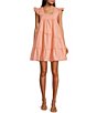 Color:Tangerine - Image 1 - Byblos Square Neck Sleeveless Ruffled Strap Poplin Mini Dress
