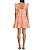 Color:Tangerine - Image 2 - Byblos Square Neck Sleeveless Ruffled Strap Poplin Mini Dress