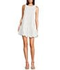 En Saison Chloe Floral Embroidered Crew Neckline Sleeveless Bubble Hem Mini Dress, Color:White - Image 1