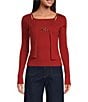En Saison Colby Knit Tank and Caridgan Two-Piece Square Neck Long Sleeve Sweater, Color:Brick - Image 1