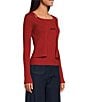En Saison Colby Knit Tank and Caridgan Two-Piece Square Neck Long Sleeve Sweater, Color:Brick - Image 3