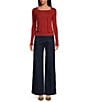 En Saison Colby Knit Tank and Caridgan Two-Piece Square Neck Long Sleeve Sweater, Color:Brick - Image 5