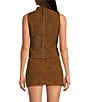 En Saison Eloise Faux Suede Mock Neck Sleeveless Coordinating Top, Color:Brown - Image 2