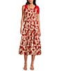 En Saison Josie Ginkgo Leaf Print Square Neck Sleeveless Midi Dress, Color:Natural Red - Image 1