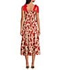 En Saison Josie Ginkgo Leaf Print Square Neck Sleeveless Midi Dress, Color:Natural Red - Image 2