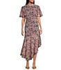En Saison Lyra Floral Print Mock Neck Short Flutter Sleeve Midi Dress, Color:Emerald Rose - Image 1