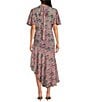 En Saison Lyra Floral Print Mock Neck Short Flutter Sleeve Midi Dress, Color:Emerald Rose - Image 2