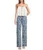En Saison Opal Printed Slim Bootcut Medium Wash Raw Hem Denim Jeans - Image 3