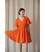Color:Tomato Red - Image 5 - Sonnet Flared V Neck Short Bubble Sleeve Mini Dress