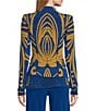 Eva Varro Art Deco Print Double Breasted Peak Lapel Long Sleeve Asymmetrical Short Jacket, Color:Brioni - Image 2