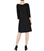 Color:Black - Image 2 - Round Neck 3/4 Sleeve Side Grommet Detail Dress