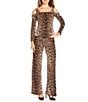 Eva Varro Cheetah Print Cold Shoulder 3/4 Sleeve Straight Leg Drawstring Jumpsuit, Color:Brooke - Image 1