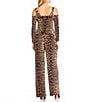 Eva Varro Cheetah Print Cold Shoulder 3/4 Sleeve Straight Leg Drawstring Jumpsuit, Color:Brooke - Image 2