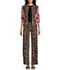 Eva Varro Coordinating Animal Print Flat Front Elastic Waist Wide Leg Pants, Color:Cashmere - Image 3