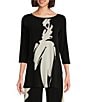 Eva Varro Coordinating Knit Brushstroke Print Boat Neck 3/4 Sleeve Side Slit Tunic, Color:Phoebe - Image 1