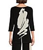 Eva Varro Coordinating Knit Brushstroke Print Boat Neck 3/4 Sleeve Side Slit Tunic, Color:Phoebe - Image 2