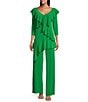 Eva Varro Elastic Waist Wide Leg Pants, Color:Emerald Green - Image 3