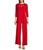 Eva Varro Elastic Waist Wide Leg Pants, Color:Red - Image 3