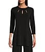 Eva Varro Five Beams Crew Keyhole Neck 3/4 Sleeve Knit Tunic, Color:Black - Image 1