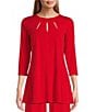 Eva Varro Five Beams Crew Keyhole Neck 3/4 Sleeve Knit Tunic, Color:Red - Image 1