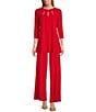 Eva Varro Five Beams Crew Keyhole Neck 3/4 Sleeve Knit Tunic, Color:Red - Image 3