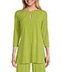 Color:Green - Image 1 - Five Beams Crew Keyhole Neck 3/4 Sleeve Knit Tunic