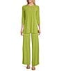 Color:Green - Image 3 - Five Beams Crew Keyhole Neck 3/4 Sleeve Knit Tunic