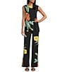 Eva Varro Coordinating Floral Motif Flat Front Wide Leg Pull-On Pants, Color:Nexo - Image 4