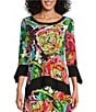 Color:Rocita - Image 1 - Floral Print Knit Jersey Round Neck 3/4 Sleeve High-Low Coordinating Tunic