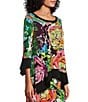 Color:Rocita - Image 4 - Floral Print Knit Jersey Round Neck 3/4 Sleeve High-Low Coordinating Tunic
