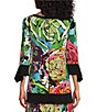 Color:Rocita - Image 2 - Floral Print Knit Jersey Round Neck 3/4 Sleeve High-Low Coordinating Tunic