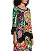 Color:Rocita - Image 3 - Floral Print Knit Jersey Round Neck 3/4 Sleeve High-Low Coordinating Tunic