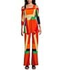 Eva Varro Geometric Brushstroke Print Elastic Waist Wide Flare Leg Coordinating Pants, Color:Travis - Image 3