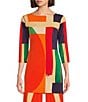 Color:Travis - Image 1 - Knit Jersey Abstract Geometric Print Boat Neck 3/4 Sleeve Long Coordinating Tunic