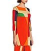 Color:Travis - Image 3 - Knit Jersey Abstract Geometric Print Boat Neck 3/4 Sleeve Long Coordinating Tunic