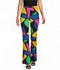 Eva Varro Knit Jersey Abstract Multi-Color Print Pull-On Bell Bottom Pants - Image 1