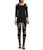 Color:Danica - Image 3 - Knit Jersey Abstract Wave Print High Waisted Double-Layered Leggings
