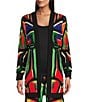 Color:Atlantis - Image 1 - Knit Jersey Colorful Stained Glass Contrast Trim Open-Front Coordinating Jacket