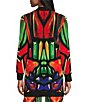 Color:Atlantis - Image 2 - Knit Jersey Colorful Stained Glass Contrast Trim Open-Front Coordinating Jacket