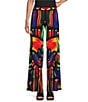 Color:Atlantis - Image 1 - Knit Jersey Colorful Stained Glass Print Wide Leg Pull-On Coordinating Pants