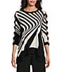 Color:Winston - Image 1 - Knit Jersey Geometric Print Crew Neck Cut Out 3/4 Sleeve High-Low Hem Tunic