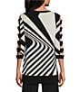 Color:Winston - Image 2 - Knit Jersey Geometric Print Crew Neck Cut Out 3/4 Sleeve High-Low Hem Tunic