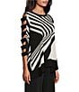 Color:Winston - Image 3 - Knit Jersey Geometric Print Crew Neck Cut Out 3/4 Sleeve High-Low Hem Tunic