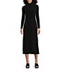 Color:Black - Image 1 - Knit Jersey Mock Neck Long Sleeve Side Slit Midi Sheath Dress