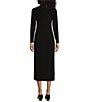 Color:Black - Image 2 - Knit Jersey Mock Neck Long Sleeve Side Slit Midi Sheath Dress