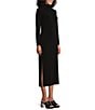 Color:Black - Image 3 - Knit Jersey Mock Neck Long Sleeve Side Slit Midi Sheath Dress